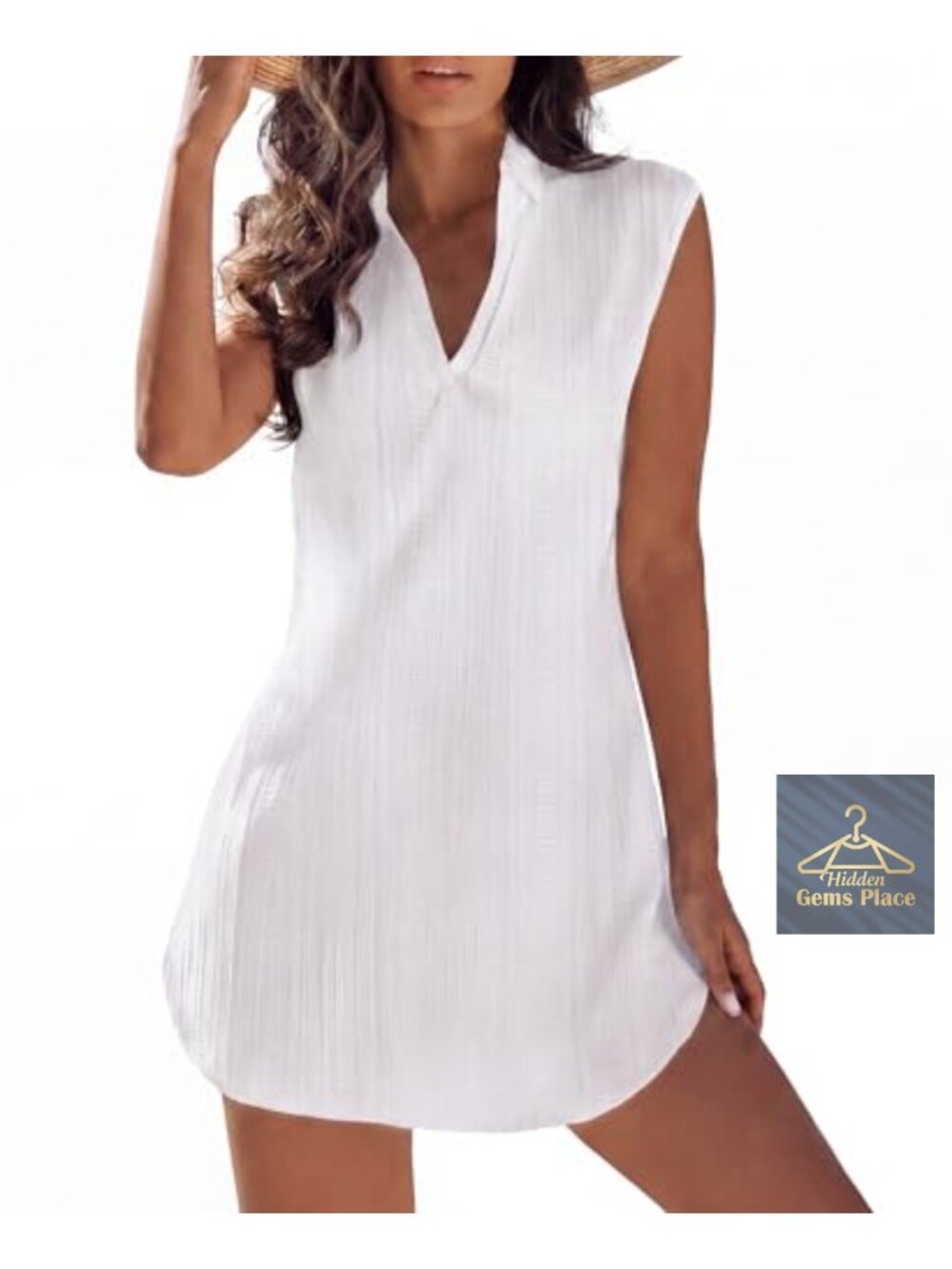 V-Neck Sleeveless Swim Cover Up Beach Dress Polyester Spandex